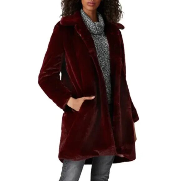 $297 WAVERLY GREY Luxe Faux Fur Betty Teddy Jacket burgundy car coat M - Picture 3 of 7